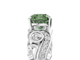 White gold Fancy Green Cushion Cut Diamond Solitaire Ring with Milgrain Pavé Band and Four-Prong Setting_278