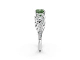 White gold Fancy Green Cushion Cut Diamond Solitaire Ring with Milgrain Pavé Band and Four-Prong Setting_287