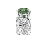 White gold Fancy Green Cushion Cut Diamond Solitaire Ring with Milgrain Pavé Band and Four-Prong Setting_290