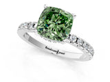 White gold Fancy Green Cushion Cut Diamond Solitaire Ring with Pavé Band and Four-Prong Setting_110