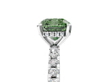 White gold Fancy Green Cushion Cut Diamond Solitaire Ring with Pavé Band and Four-Prong Setting_113