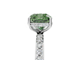 White gold Fancy Green Cushion Cut Diamond Solitaire Ring with Pavé Band and Hidden Halo_32