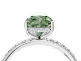 White gold Fancy Green Cushion Cut Diamond Solitaire Ring with Pavé Band and Hidden Halo_32