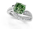 White gold Fancy Green Cushion Cut Diamond Solitaire Ring with Prong Setting and Twisted Pavé Band_25
