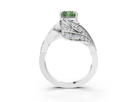 White gold Fancy Green Cushion Cut Diamond Solitaire Ring with Prong Setting and Twisted Pavé Band_27