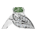 White gold Fancy Green Cushion Cut Diamond Solitaire Ring with Prong Setting and Twisted Pavé Band_28