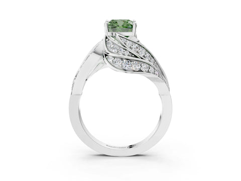 White gold Fancy Green Cushion Cut Diamond Solitaire Ring with Prong Setting and Twisted Pavé Band_3