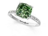 White gold Fancy Green Cushion Cut Diamond Solitaire Ring with Round  Pavé Band and Prong Setting_122