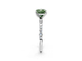 White gold Fancy Green Cushion Cut Diamond Solitaire Ring with Round  Pavé Band and Prong Setting_123