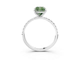 White gold Fancy Green Cushion Cut Diamond Solitaire Ring with Round  Pavé Band and Prong Setting_124