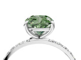 White gold Fancy Green Cushion Cut Diamond Solitaire Ring with Round  Pavé Band and Prong Setting_125
