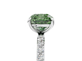 White gold Fancy Green Cushion Cut Diamond Solitaire Ring with Round  Pavé Band and Prong Setting_126