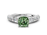 White gold Fancy Green Cushion Cut Diamond Solitaire Ring with Shared Prong Pavé Band and Four-Prong Setting_70