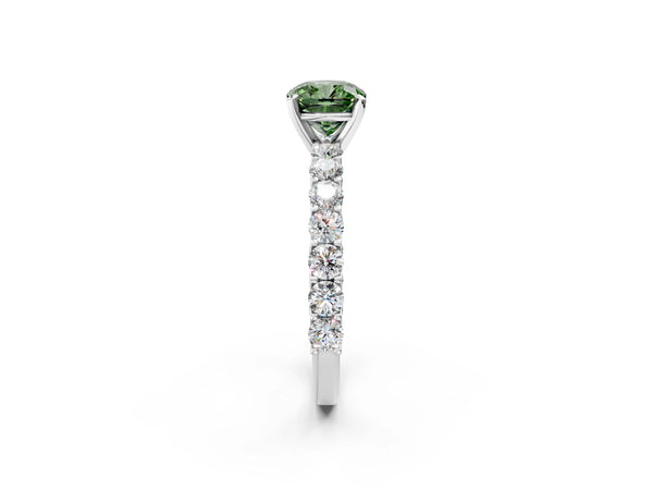 Platinum Cushion Cut Shared Prong Pave Engagement Ring Setting for Fancy Green Center