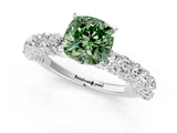 White gold Fancy Green Cushion Cut Diamond Solitaire Ring with Shared Prong Pavé Band and Four-Prong Setting_71