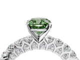 White gold Fancy Green Cushion Cut Diamond Solitaire Ring with Shared Prong Pavé Band and Four-Prong Setting_74