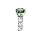 White gold Fancy Green Cushion Cut Diamond Solitaire Ring with Shared Prong Pavé Band and Four-Prong Setting_75