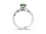 White gold Fancy Green Cushion Cut Diamond Solitaire Ring with Side Stones and Four-Prong Setting_151