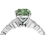 White gold Fancy Green Cushion Cut Diamond Solitaire Ring with Side Stones and Four-Prong Setting_152