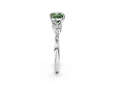 White gold Fancy Green Cushion Cut Diamond Solitaire Ring with Side Stones and Four-Prong Setting_153