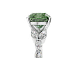 White gold Fancy Green Cushion Cut Diamond Solitaire Ring with Side Stones and Four-Prong Setting_156