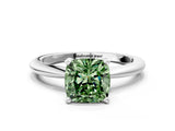 White gold Fancy Green Cushion Cut Diamond Solitaire Ring with Six-Prong Setting and Classic Band_293