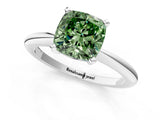 White gold Fancy Green Cushion Cut Diamond Solitaire Ring with Six-Prong Setting and Classic Band_298