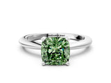 White gold Fancy Green Cushion Cut Diamond Solitaire Ring with Six-Prong Setting and Classic Band_303