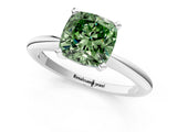 White gold Fancy Green Cushion Cut Diamond Solitaire Ring with Six-Prong Setting and Classic Band_303
