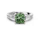 White gold Fancy Green Cushion  Cut Diamond Solitaire Ring with Tapered Baguette Accents and Four-Prong Setting_76