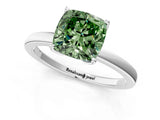 White gold Fancy Green Cushion Cut Diamond Solitaire Ring with Thin Band and Prong Setting_16