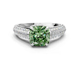 White gold Fancy Green Cushion Cut Diamond Solitaire Ring with Three-Row Pavé Band and Four-Prong Setting_49