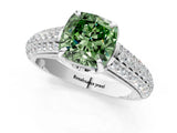 White gold Fancy Green Cushion Cut Diamond Solitaire Ring with Three-Row Pavé Band and Four-Prong Setting_49