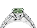 White gold Fancy Green Cushion Cut Diamond Solitaire Ring with Three-Row Pavé Band and Four-Prong Setting_53