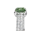 White gold Fancy Green Cushion Cut Diamond Solitaire Ring with Three-Row Pavé Band and Four-Prong Setting_54