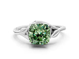 White gold Fancy Green Cushion Cut Diamond Solitaire Ring with Twist Band and Four-Prong Setting_81