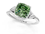 White gold Fancy Green Cushion Cut Diamond Solitaire Ring with Twist Band and Four-Prong Setting_82