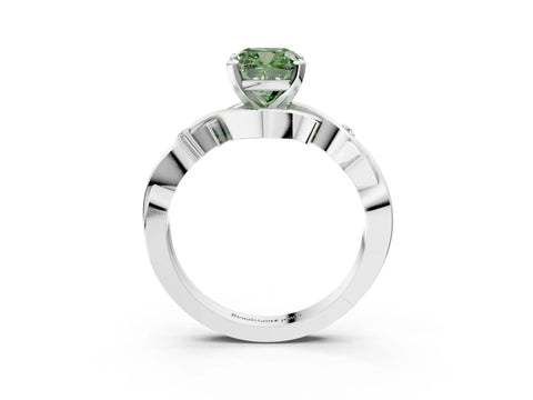 White gold Fancy Green Cushion Cut Diamond Solitaire Ring with Twisted Band and Prong Setting_334