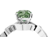 White gold Fancy Green Cushion Cut Diamond Solitaire Ring with Twisted Band and Prong Setting_335