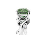 White gold Fancy Green Cushion Cut Diamond Solitaire Ring with Twisted Band and Prong Setting_336