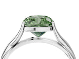 White gold Fancy Green Cushion Cut Diamond Solitaire Twist Band Prong Setting Ring_100