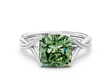 White gold Fancy Green Cushion Cut Diamond Solitaire Twist Band Prong Setting Ring_101