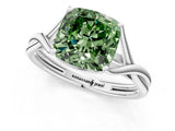 White gold Fancy Green Cushion Cut Diamond Solitaire Twist Band Prong Setting Ring_97