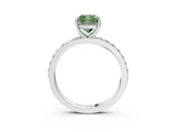 White gold Fancy Green Cushion  Cut Diamond Solitaire with Pave Band and Four-Prong Setting 4