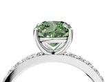 White gold Fancy Green Cushion  Cut Diamond Solitaire with Pave Band and Four-Prong Setting 5