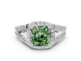 White gold Fancy Green Cushion Cut Diamond Split Shank Halo Ring with Four-Prong Setting_122