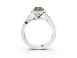 White gold Fancy Green Cushion Cut Diamond Split Shank Halo Ring with Four-Prong Setting_124