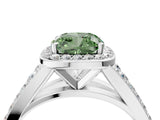 White gold Fancy Green Cushion Cut Diamond Split Shank Halo Ring with Four-Prong Setting_126