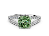 White gold Fancy Green Cushion Cut Diamond Split Shank Pavé Engagement Ring with Four-Prong Setting_127