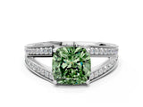 White gold Fancy Green Cushion Cut Diamond Split Shank Ring with Pavé Band and Four-Prong Setting_58